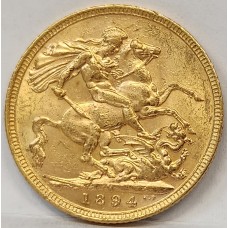 AUSTRALIA 1894 . ONE 1 SOVEREIGN . MELBOURNE . GOLD